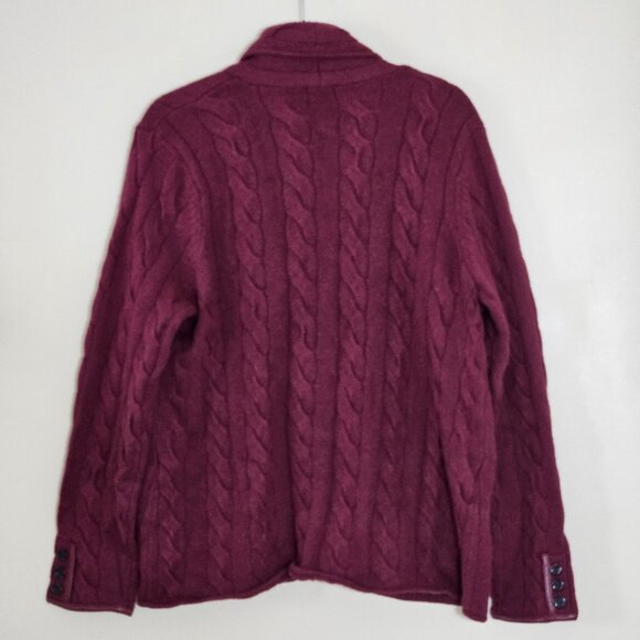 Talbots Cardigan Womens L Purple Plum LS Pockets Button Cable Knit Boho Mature - Picture 16 of 16